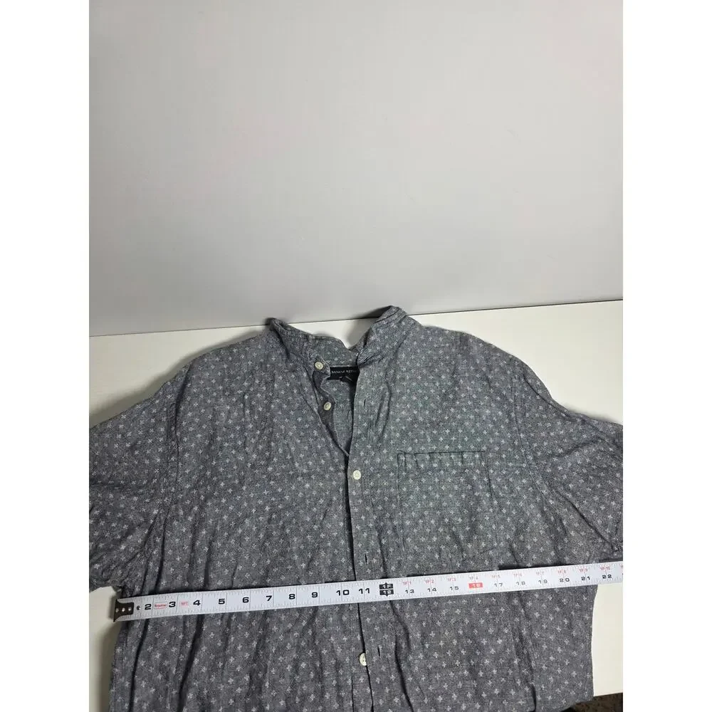Banana Republic Mens XL Linen Blend Button Shirt Blue Slim Fit Casual Vacation